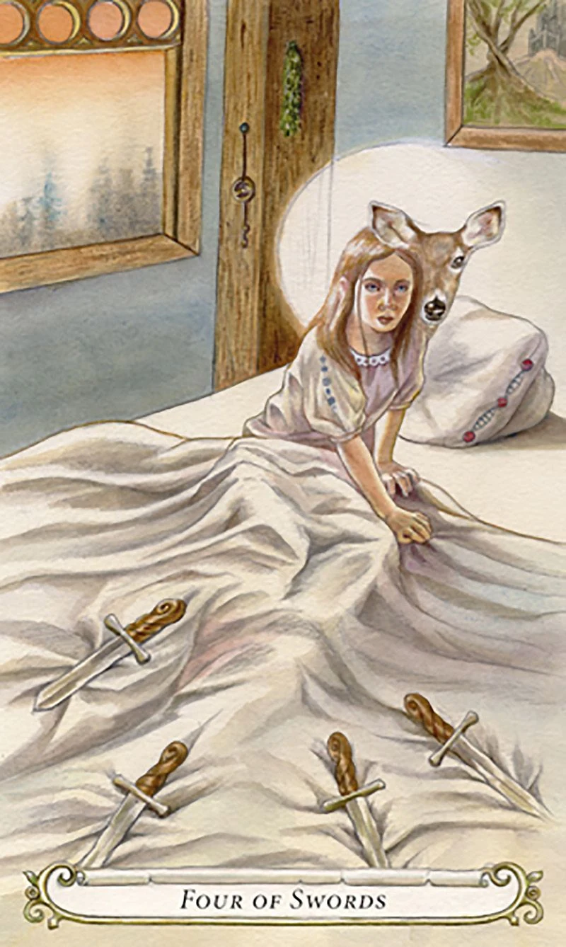 Four of Swords card from The Fairy Tale Tarot by Lisa Hunt