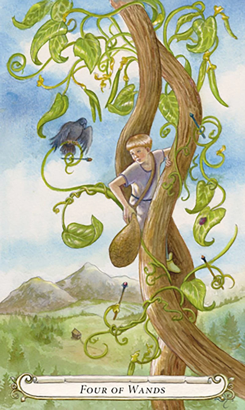Four of Wands card from The Fairy Tale Tarot by Lisa Hunt