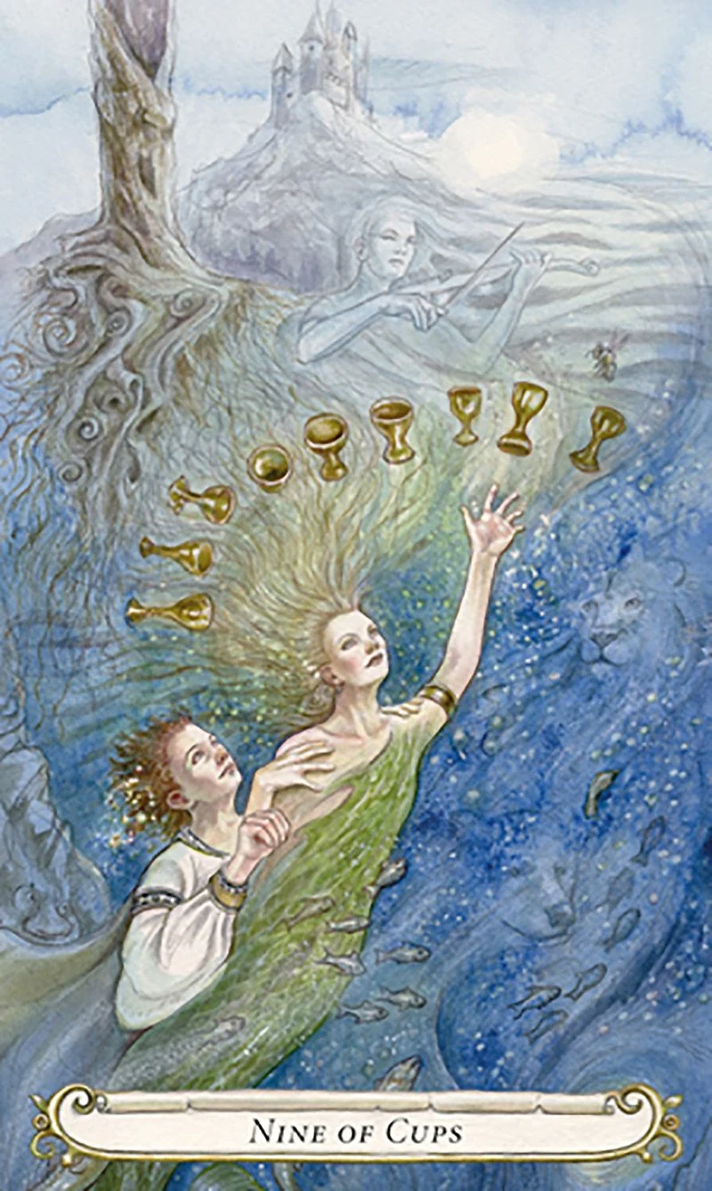 Nine of Cups card from The Fairy Tale Tarot by Lisa Hunt
