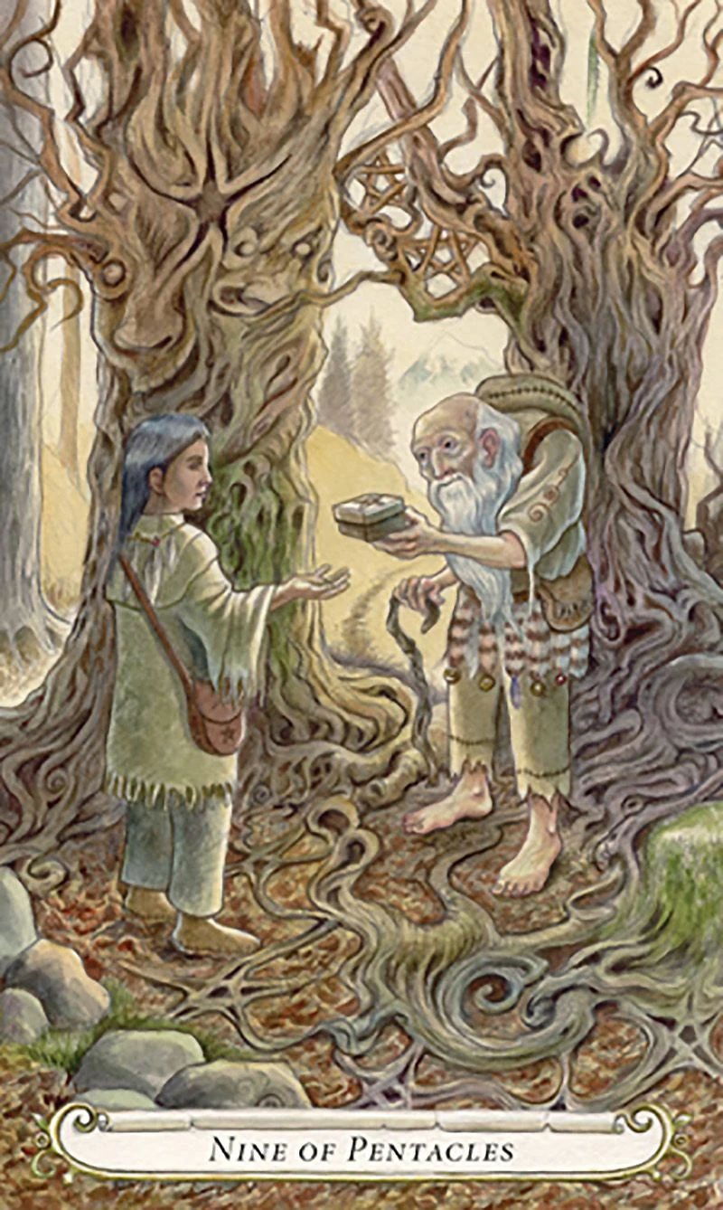 Nine of Pentacles card from The Fairy Tale Tarot by Lisa Hunt