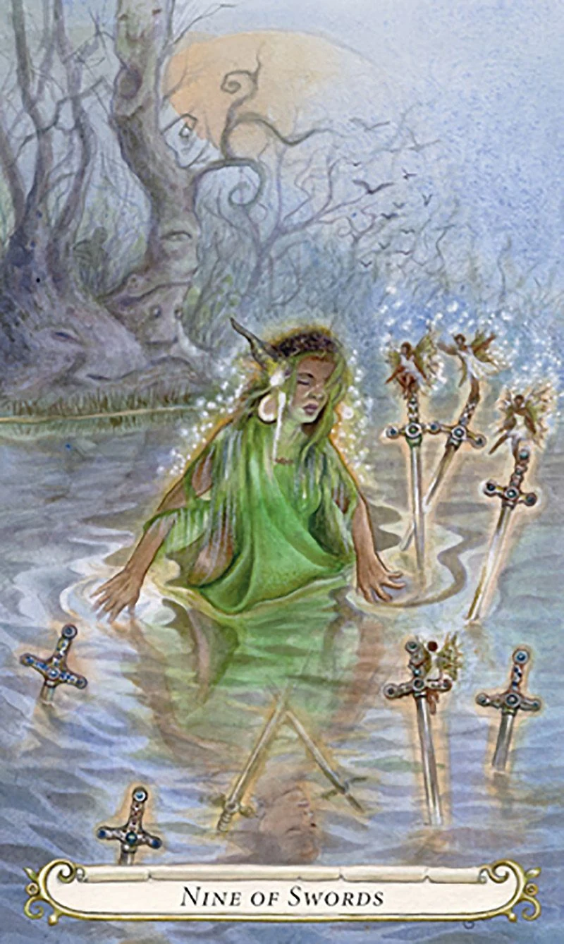 Nine of Swords card from The Fairy Tale Tarot by Lisa Hunt