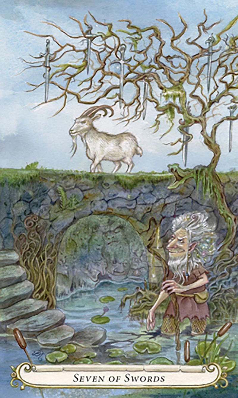 Seven of Swords card from The Fairy Tale Tarot by Lisa Hunt