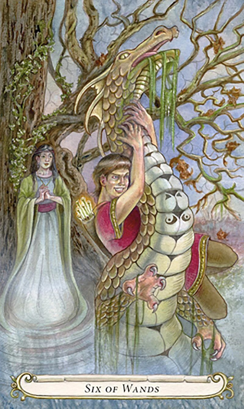Six of Wands card from The Fairy Tale Tarot by Lisa Hunt