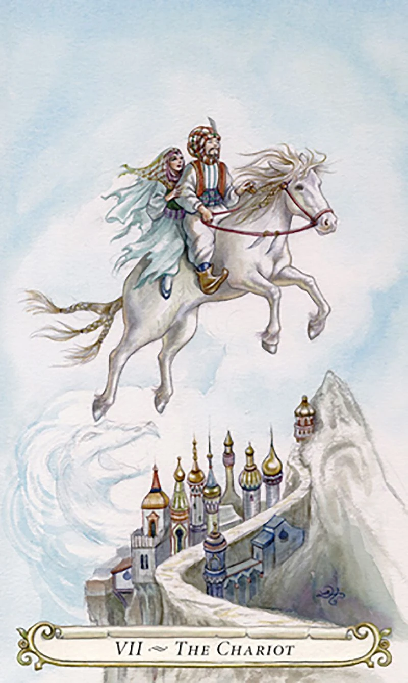 The Chariot card from The Fairy Tale Tarot by Lisa Hunt