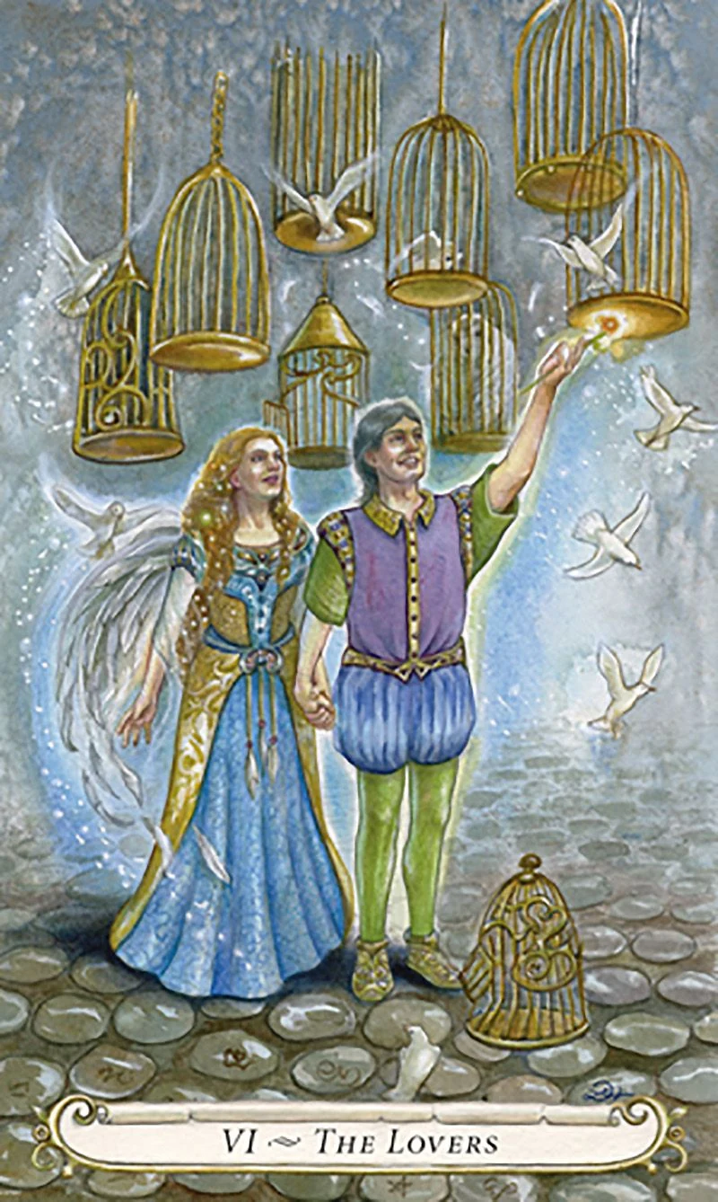 The Lovers card from The Fairy Tale Tarot by Lisa Hunt