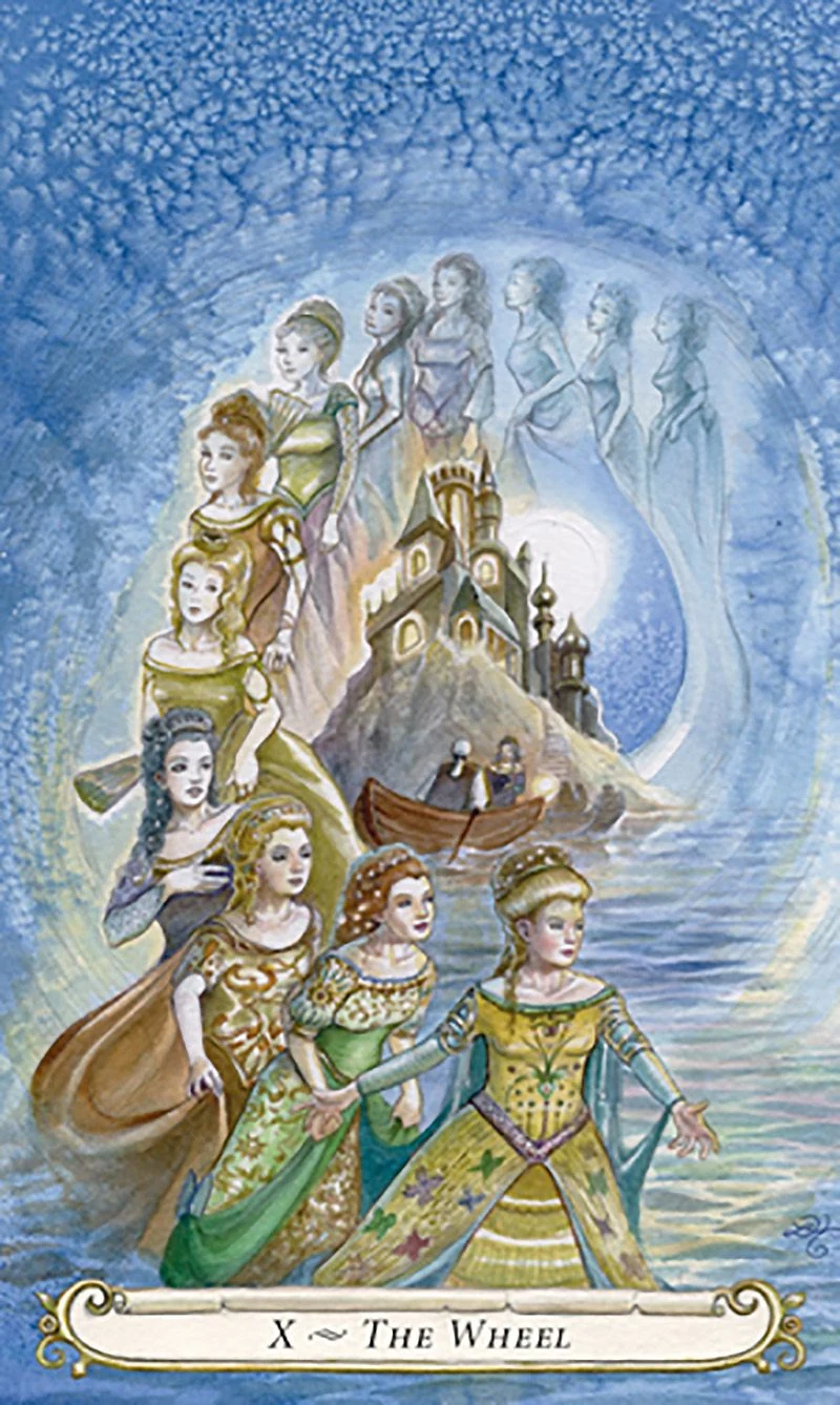 The Wheel card from The Fairy Tale Tarot by Lisa Hunt