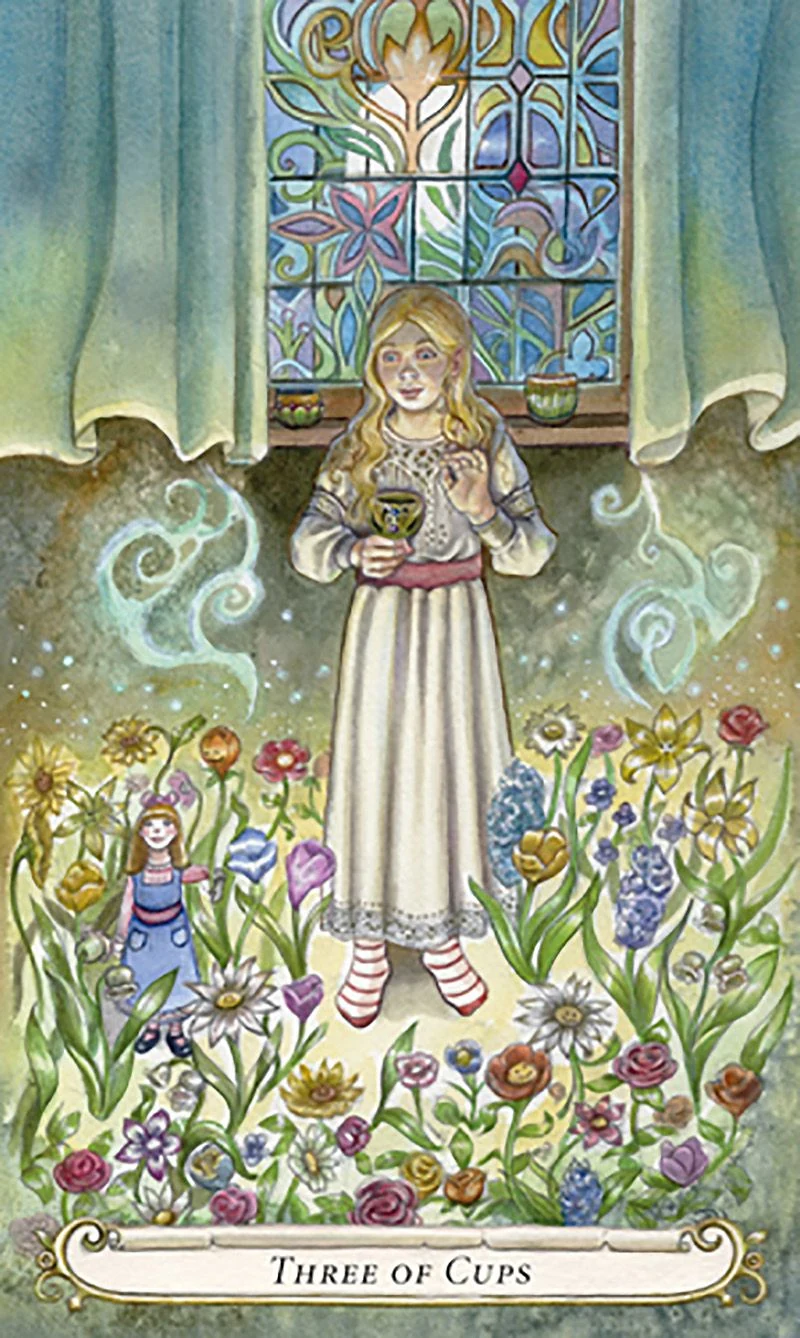 Three of Cups card from The Fairy Tale Tarot by Lisa Hunt