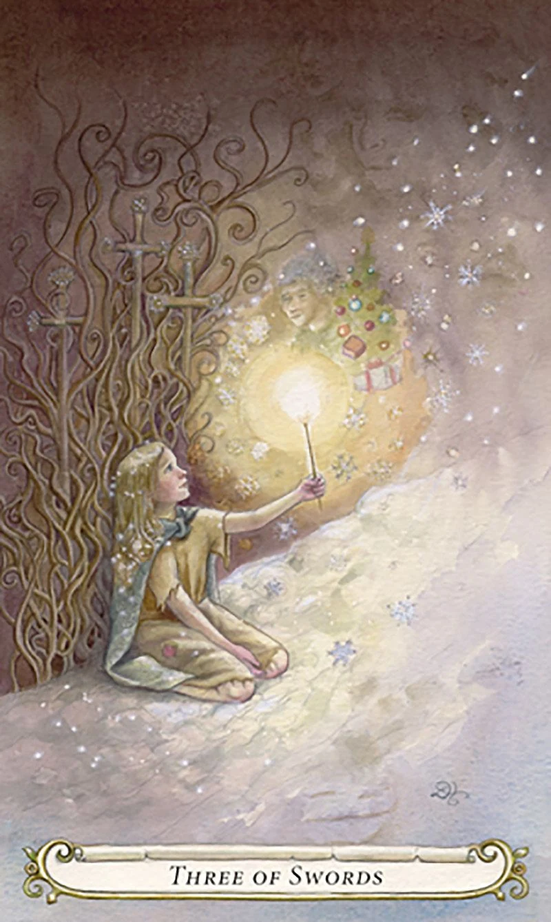 Three of Swords card from The Fairy Tale Tarot by Lisa Hunt