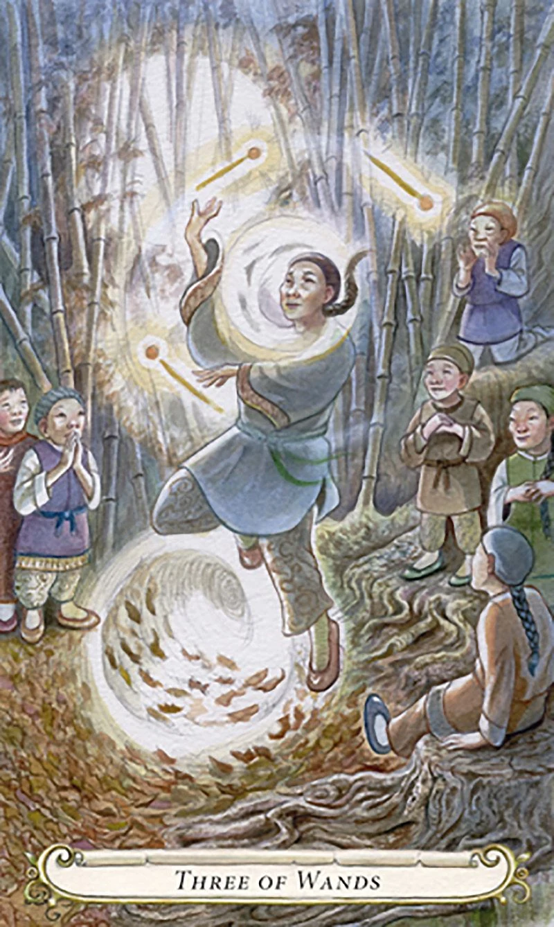 Three of Wands card from The Fairy Tale Tarot by Lisa Hunt