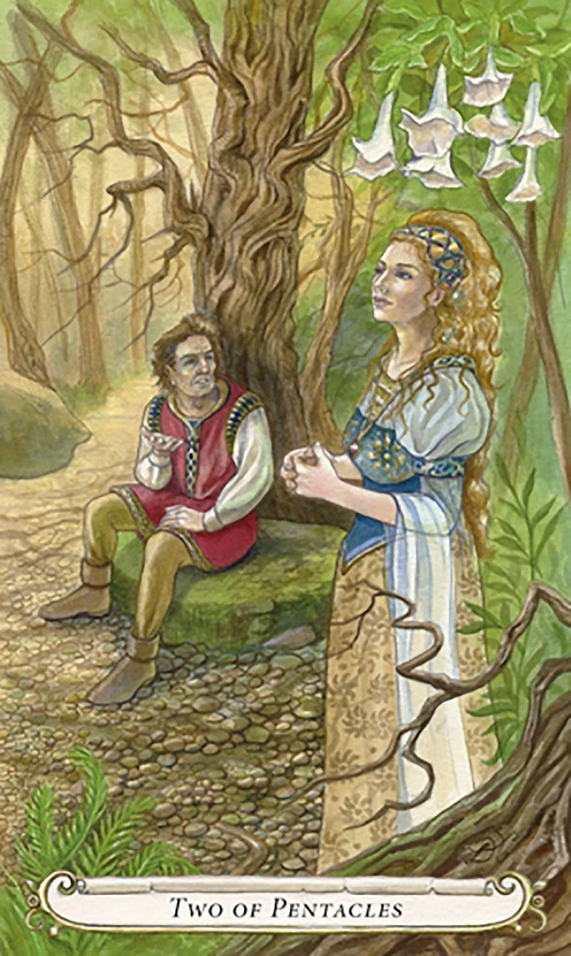 Two of Pentacles card from The Fairy Tale Tarot by Lisa Hunt