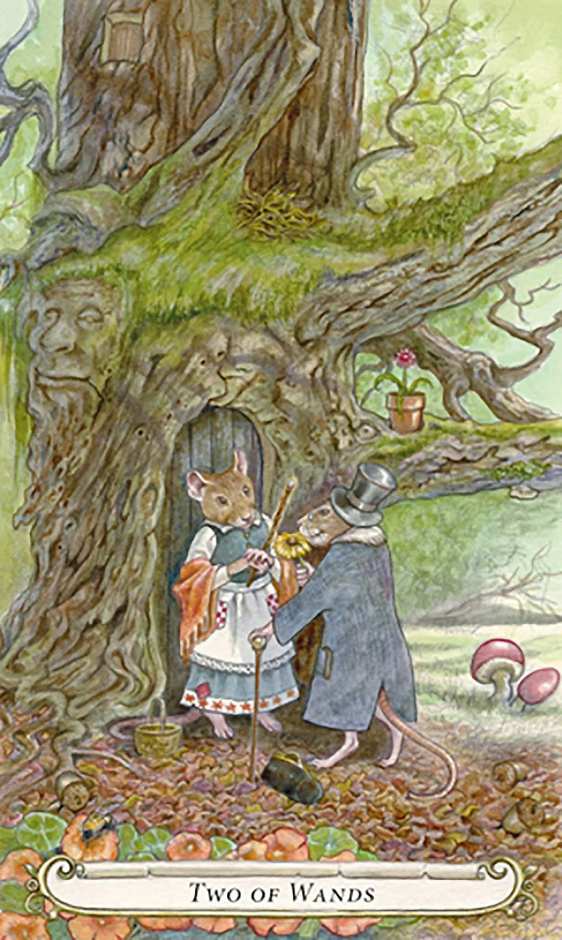 Two of Wands card from The Fairy Tale Tarot by Lisa Hunt