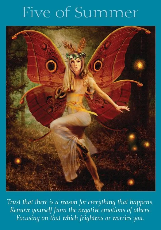 Five of Summer – Fairy Tarot by Radleigh Valentine tarot deck card on TarotFans.com