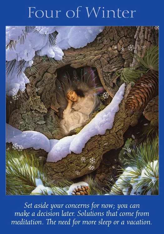 Four of Winter – Fairy Tarot by Radleigh Valentine tarot deck card on TarotFans.com