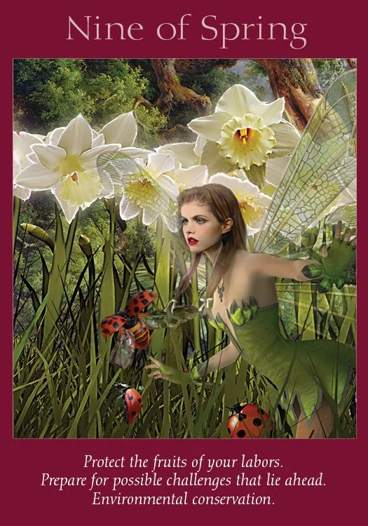 Nine of Spring – Fairy Tarot by Radleigh Valentine tarot deck card on TarotFans.com