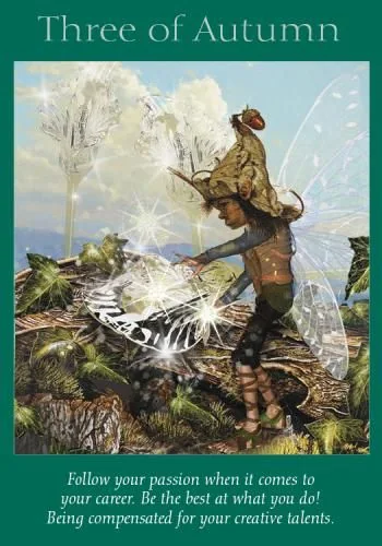 Three of Autumn – Fairy Tarot by Radleigh Valentine tarot deck card on TarotFans.com