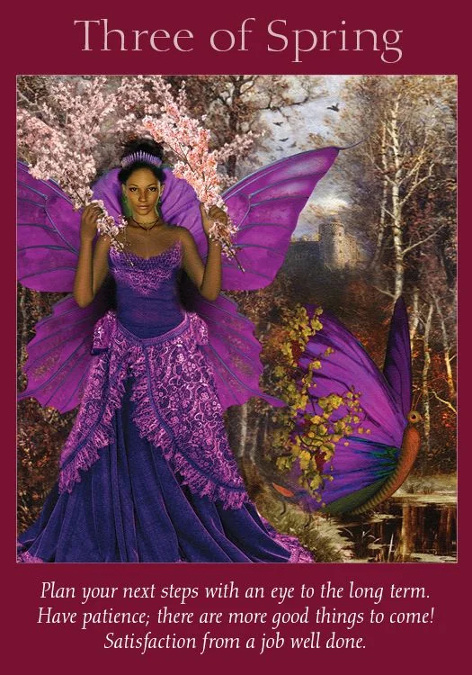Three of Spring – Fairy Tarot by Radleigh Valentine tarot deck card on TarotFans.com