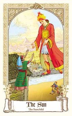 The Sun — The Sunchild card from The Fairytale Tarot by Karen Mahony, Alex Ukolov and Irena Triskova