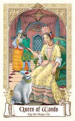 Queen of Wands — Kip the Magic Cat card from The Fairytale Tarot by Karen Mahony, Alex Ukolov and Irena Triskova