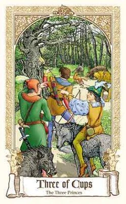 Three of Cups — The Three Princes card from The Fairytale Tarot by Karen Mahony, Alex Ukolov and Irena Triskova