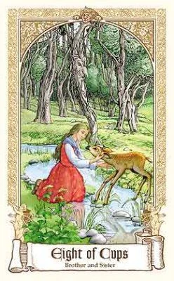 Eight of Cups — Brother and Sister card from The Fairytale Tarot by Karen Mahony, Alex Ukolov and Irena Triskova