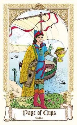 Page of Cups — Sadko card from The Fairytale Tarot by Karen Mahony, Alex Ukolov and Irena Triskova