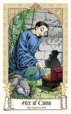 Ace of Coins — The Superior Pet card from The Fairytale Tarot by Karen Mahony, Alex Ukolov and Irena Triskova