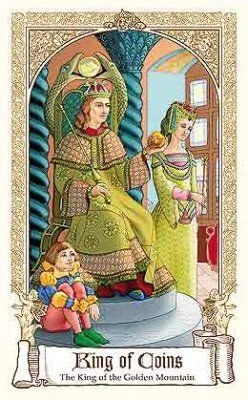 King of Coins — The King of the Golden Mountain card from The Fairytale Tarot by Karen Mahony, Alex Ukolov and Irena Triskova