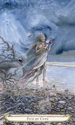 Five of Cups card from the Fairy Tale Tarot by Lisa Hunt deck