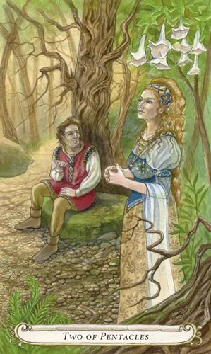 Two of Pentacles card from the Fairy Tale Tarot by Lisa Hunt deck