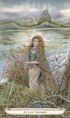 Ace of Swords card from the Fairy Tale Tarot by Lisa Hunt deck
