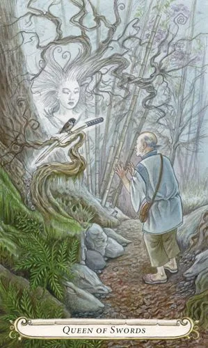 Queen of Swords card from the Fairy Tale Tarot by Lisa Hunt deck