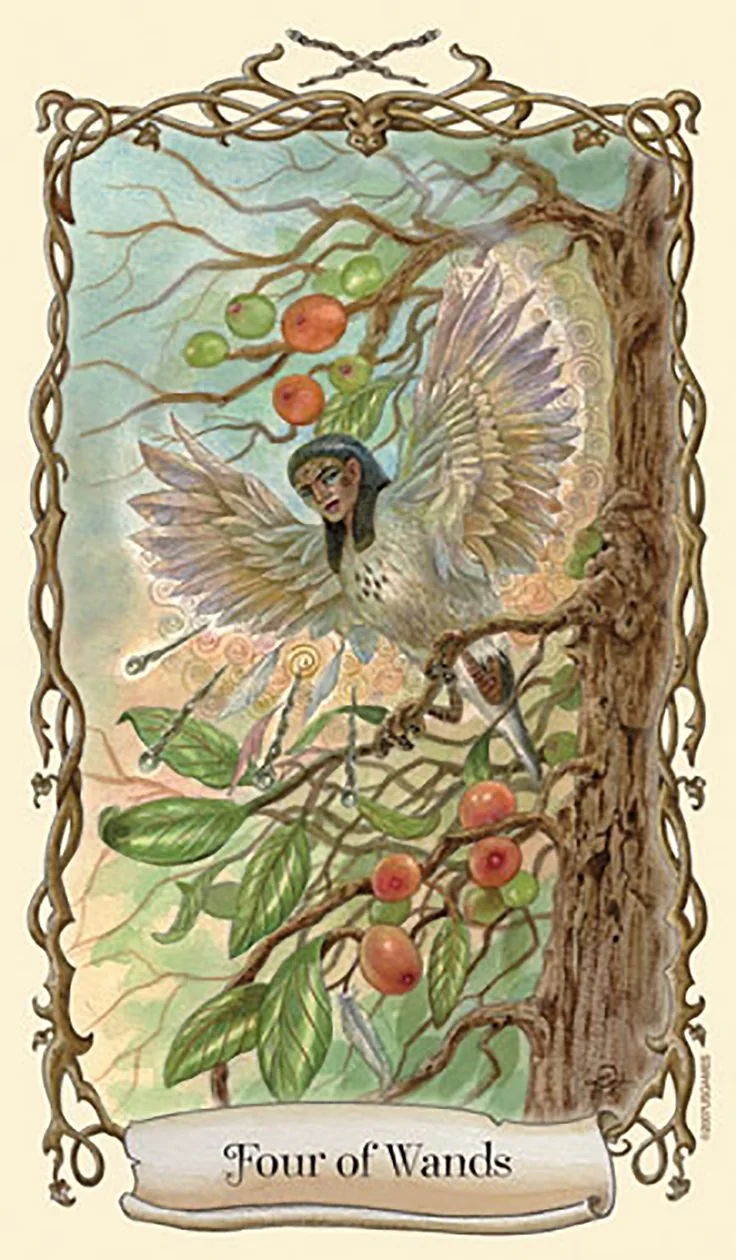 Four of Wands - Fantastical Creatures Tarot - Tarot Deck by D. J. Conway and Lisa Hunt