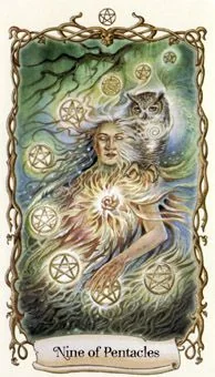 Nine of Pentacles - Fantastical Creatures Tarot - Tarot Deck by D. J. Conway and Lisa Hunt