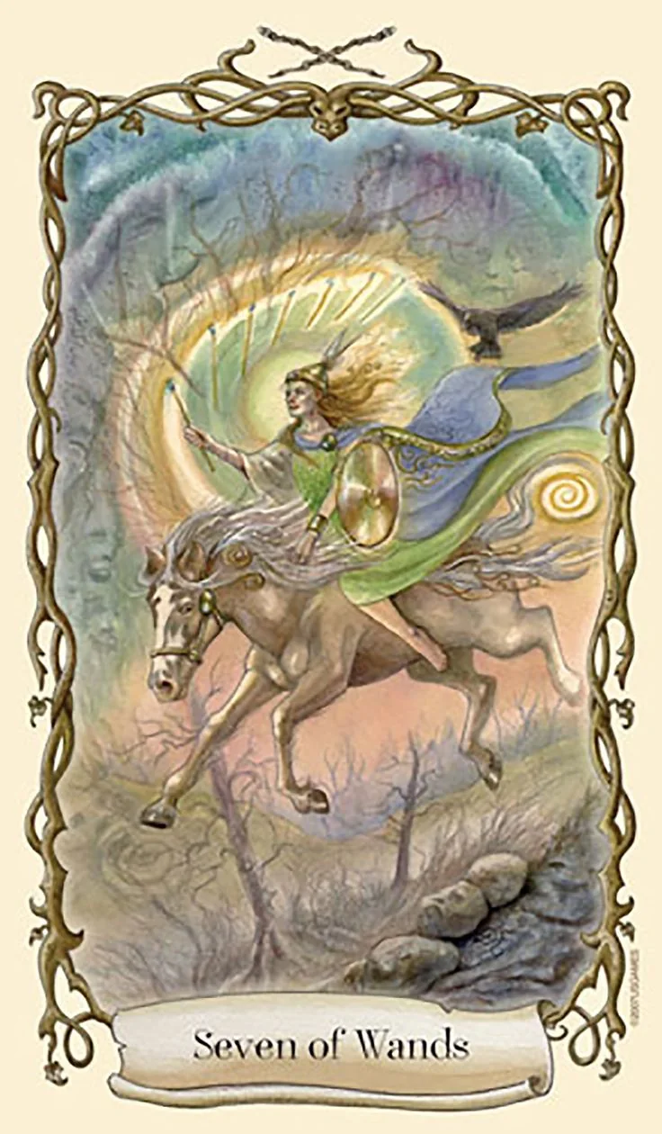 Seven of Wands - Fantastical Creatures Tarot - Tarot Deck by D. J. Conway and Lisa Hunt