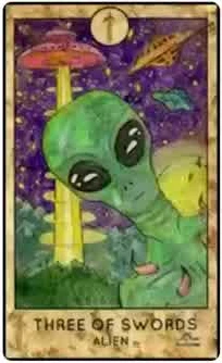 Three of Swords — Alien card from the Fantasy Creatures Tarot deck
