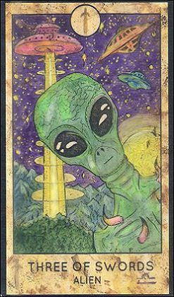 Three of Swords — Alien card from the Fantasy World Tarot deck
