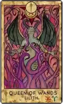 Queen of Wands — Lilith card from the Fantasy Creatures Tarot deck