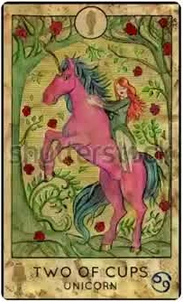 Two of Cups — Unicorn card from the Fantasy Creatures Tarot deck