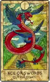 Ace of Swords — Quetzalcoatl card from the Fantasy Creatures Tarot deck