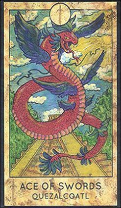 Ace of Swords — Quetzalcoatl card from the Fantasy World Tarot deck