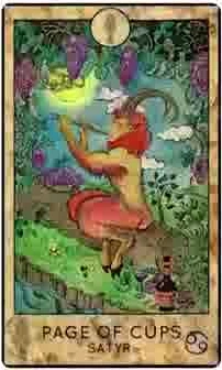 Page of Cups — Satyr card from the Fantasy Creatures Tarot deck