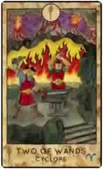 Two of Wands — Cyclops card from the Fantasy Creatures Tarot deck