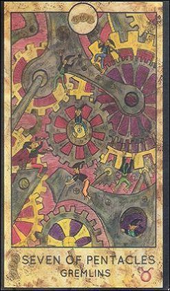 Seven of Pentacles — Gremlins card from the Fantasy World Tarot deck