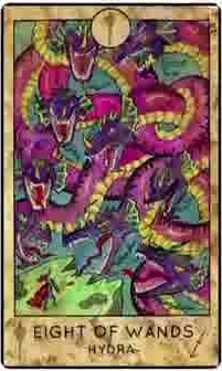 Eight of Wands — Hydra card from the Fantasy Creatures Tarot deck
