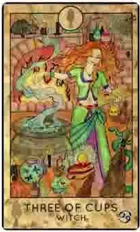 Three of Cups — Witch card from the Fantasy Creatures Tarot deck