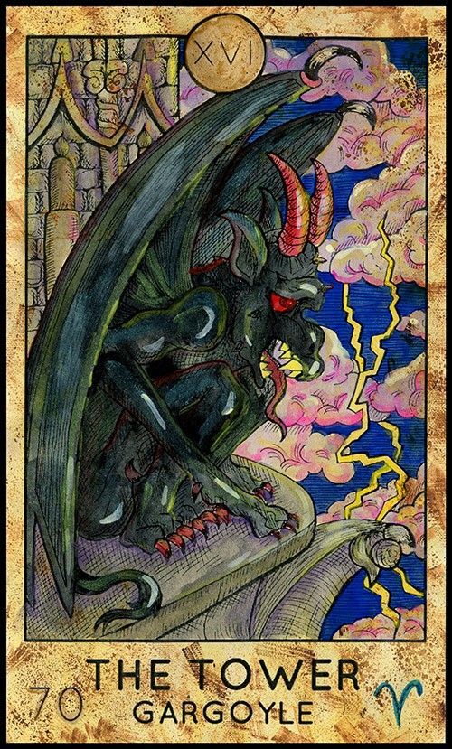 The Tower — Gargoyle card from the Fantasy World Tarot deck