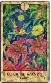 Four of Wands — Fae card from the Fantasy Creatures Tarot deck