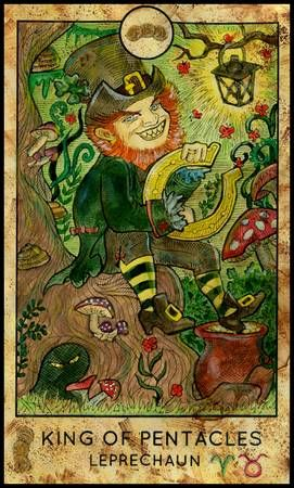 King of Pentacles — Leprechaun card from the Fantasy World Tarot deck