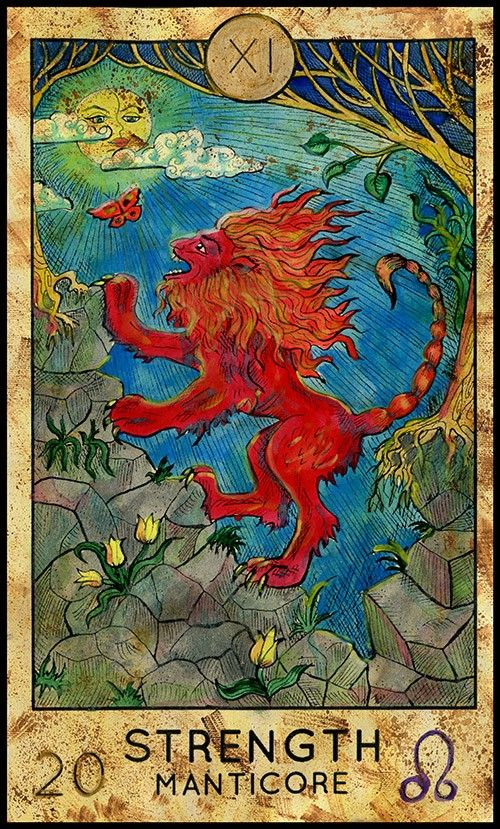Strength — Manticore card from the Fantasy World Tarot deck