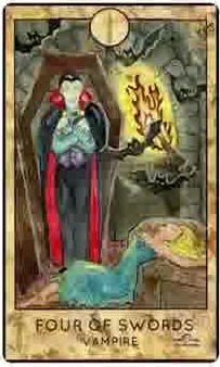 Four of Swords — Vampire card from the Fantasy Creatures Tarot deck